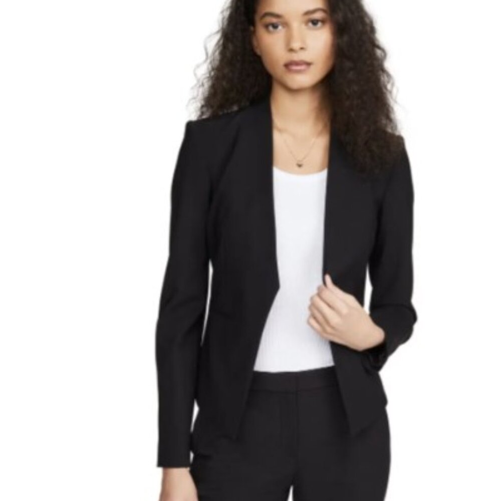 Theory Womens Black Lanai Edition Wool Blend Open Front Blazer Jacket Size 0